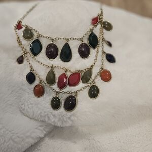 NWT 3 Strand Liz Claiborne Multicolor Teardrop Necklace